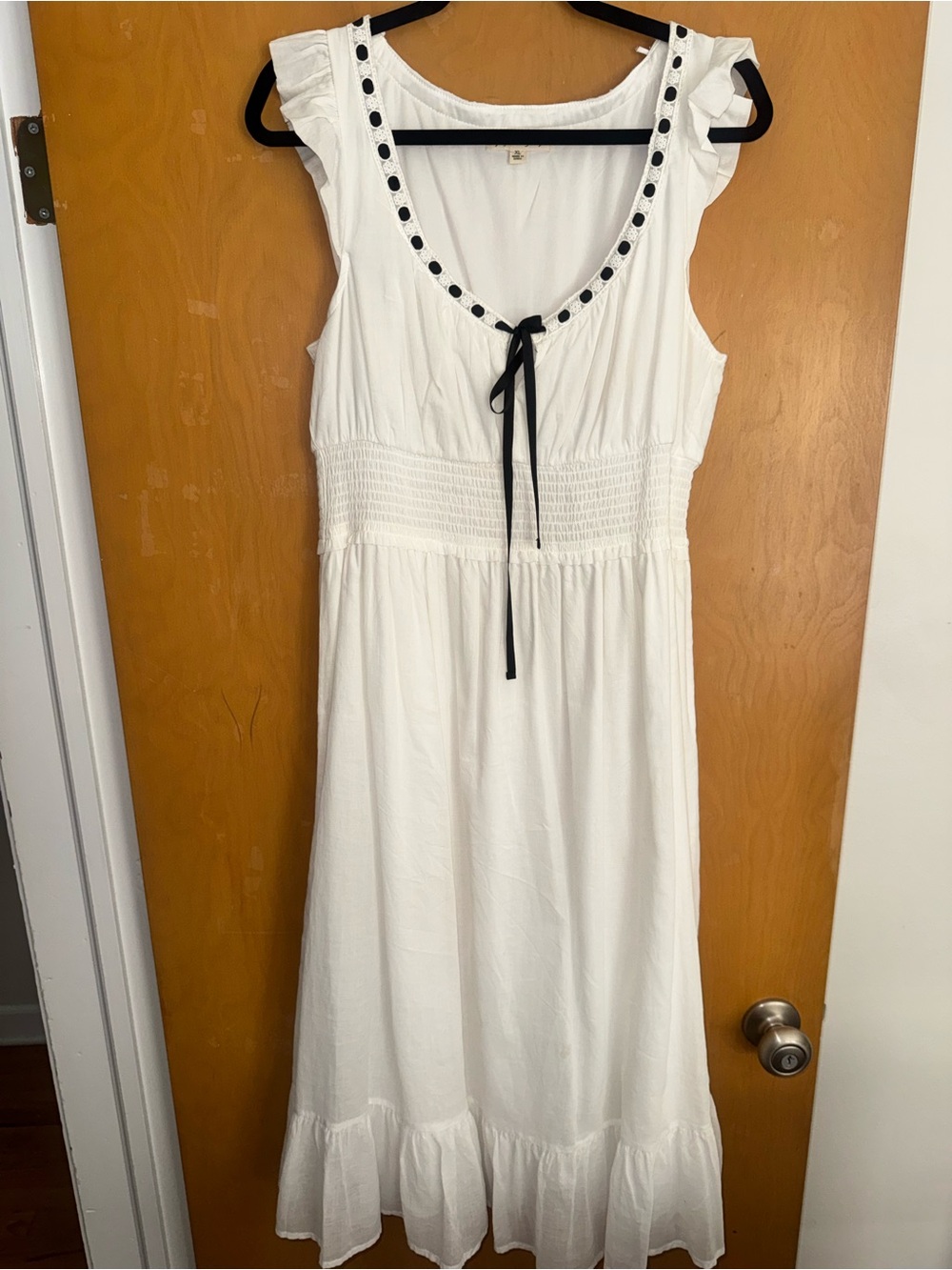 Kingston White Maxi Dress with Black Trim & Tie